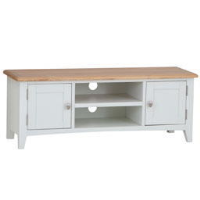 Modern Style Oak White Painted 2 Door 2 Shelf Living Room TV Unit 45 x 120cm
