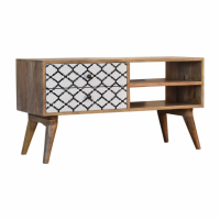 Stella Moroccan Style Solid Mango Wood 2 Drawer and 2 Open Slot Media TV Unit 47x90cm