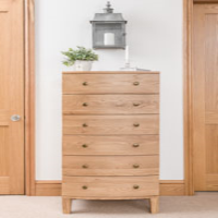 Wideboy Solid Oak 6 Drawer Tallboy Chest Mid Century Art Deco Style 123x60x48cm
