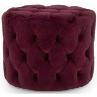Modern Cylindrical Buttoned Footstool in Crimson Red Velvet 55cm Diameter