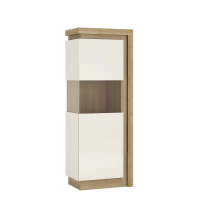 Modern Tall Narrow Display Cabinet in Oak White High Gloss 164cm High LHD