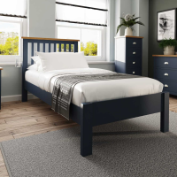 Modern Style Oak Wood Dark Blue 3ft Single Bed with Slatted Headboard 105x103cm