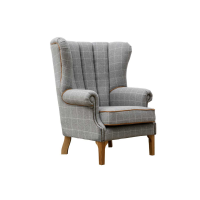 Traditional Style Grey And Tan Wrap Around Fluted Back Wing Occasional Chair 111x90cm