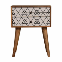 Nordic Style Mango Wood 2 Drawer Triangular Screen Printed Bedside Cabinet 57 x 45cm