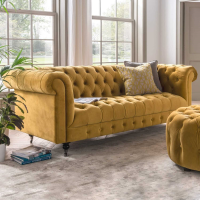 Modern 3 Seater Chesterfield Sofa Deep Buttoned Mustard Yellow Velvet Fabric