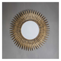 Modern Style Golden Sun Starburst Effect Quill Feather Round Wall Mirror 61cm Diameter