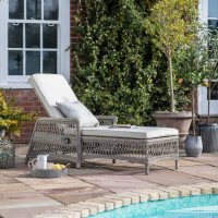 Menton Country Stone Outdoor Rattan Garden Sun Lounger Hand Woven Metal Framed