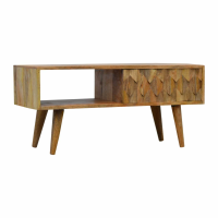 Nordic Style Mango Wood Open Slot Media Unit with A Pineapple Carved Sliding Door 40x88cm
