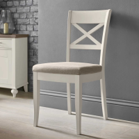 Pair of Soft Pebble Grey Painted Fabric Cross Back Kitchen Dining Chairs