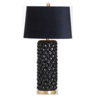 Modern Ceramic Glossy Black Table Lamp With Black Velvet Round Shade 84x43cm