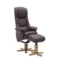 Modern Dark Brown Faux Leather Upholstered Swivel Recliner Armchair and Footstool Set