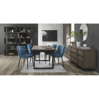 Tivoli Weathered Oak 4 to 6 Seater Extending Dining Set 4 Cezanne Blue Velvet Fabric Chairs