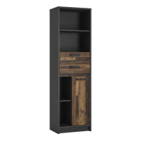 Industrial Brooklyn Dark Matera Grey and Walnut 2 Drawer 1 Door Bookcase 196x56cm