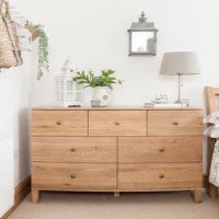 Wideboy Solid Oak 3 Over 4 Chest of Drawers Mid Century Art Deco Style 130cm