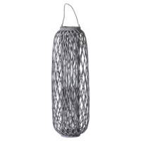 Extra Tall Huge Grey Standing Wicker Woven Lantern with Rope Hanging 110x21cm