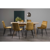 Dansk Scandi Oak 6 to 8 Seater Extending Dining Set with 6 Mustard Velvet Fabric Chairs