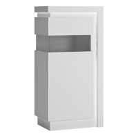 Modern White and High Gloss Narrow Display Cabinet with LED lighting 123x58cm