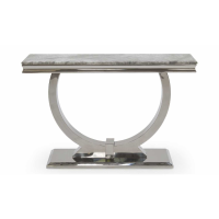 Arianna Hallway Entryway Console Table Grey Marble Top Round Stainless Steel Base 120x77x40cm