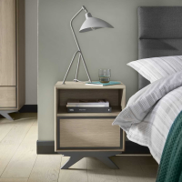 Scandi Oak and Dark Grey Nightstand Bedside Table Cabinet 1 Drawer 1 Shelf