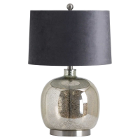 Isla Mirrored Glass Modern Round Table Lamp With Dark Velvet Shade