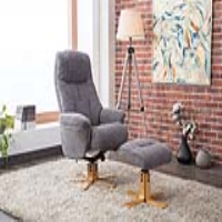 Modern Swivel Recliner Armchair and Footstool Set Grey Fabric Upholstered Oak Base