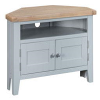 Modern Style Oak Grey Painted 2 Door Living Room Corner TV Unit With Shelf 65 x 100cm