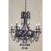 Marie Therese Lace Black Chandelier, Black Crystal 6 Arm
