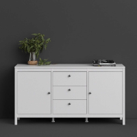Modern Classy Wide White 2 Door 3 Drawer Sideboard With Metal Knobs 79.7x151.2cm