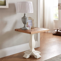 2 Tone Ivory Painted 50cm Square Parquet Oak Top Lamp Side Table