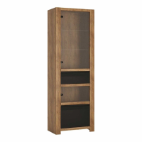 Modern Glazed Matt Black Front And Oak 1 Door 1 Drawer Display Cabinet