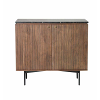 Unique Acacia Wood 2 Door Bar Living Room Sideboard With Black Indian Marble Top