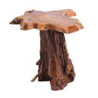 Random Rustic Tree Root Solid Teak Wood Lamp Side Occasional Table 50x40cm