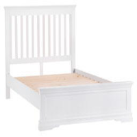 French Style Pine Wood White Painted 4'6 Double Bed With Slatted Headboard 128x149cm