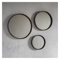 Set Of 3 Decorative Charcoal Finish Wall Mirror With Bamboo Frame 50 x 50cm