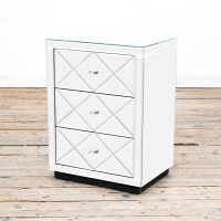 Diamant New Diamond Mirrored Glass 3 Drawer Bedside Table With Crystal Glass Knob Handles