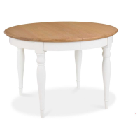 Modern Round 120cm Dia Extending Dining Table Ivory Painted with Oak Top