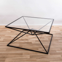 Gin Shu Square Black Parisienne Geometric Metal Coffee Table Glass Top 80cm