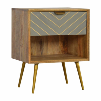 Nordic Style Mango Wood Sleek Bedside Cabinet with Grey Painted Brass Inlay Drawer 58x45cm