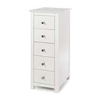 White Painted Modern 5 Drawer Narrow Chest Tallboy with White Stone Insert Top