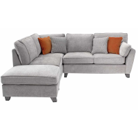 Modern Silver Chenille Fabric Upholstered Left Hand Facing Corner Sofa on Solid Turned Legs 250cm