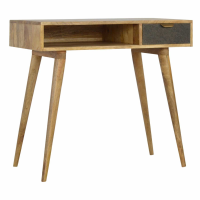 Scandinavian Writing Desk with 1 Grey Tweed Fabric Drawer Front and 1 Open Shelve