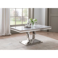 Arturo Modern Grey Marble 130cm Coffee Sofa Table On Chrome Metal Base