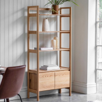 Open Display Bookcase Shelving Unit in Scandi Oak 2 Doors 3 Shelves