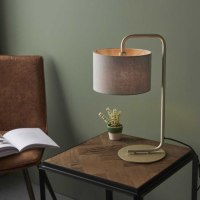 Modern Satin Champagne Painted Table Lamp with Light Grey Cylindrical Shade 50x29x23cm