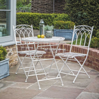 White Painted Outdoor Metallic Small Round Bistro Table Set 70cm Diameter