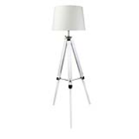 White Hollywood Floor Lamp With 17 Inch Natural Linen Drum Shade