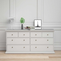 Modern Extra Large Wide White 8 Drawer Bedroom Chest With Metal Knobs 86.88 x 183.4cm