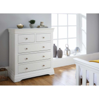 White Painted 2 Over 3 Chest of Drawers Cornice Detailing Bracket Feet