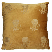 Yellow and Gold Velvet Fabric Jellyfish Sofa Cushion Square Pillow 45 x 45cm