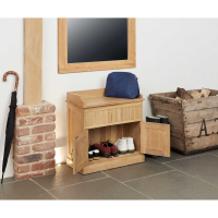 Solid Light Oak Shoe Boots Hall Bench With Hidden Storage Base and Lift Up Lid